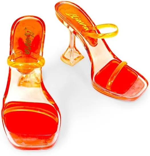 Liliana Women's Double Strap Jelly Sandals, Transparent Spool Heels Mina-1