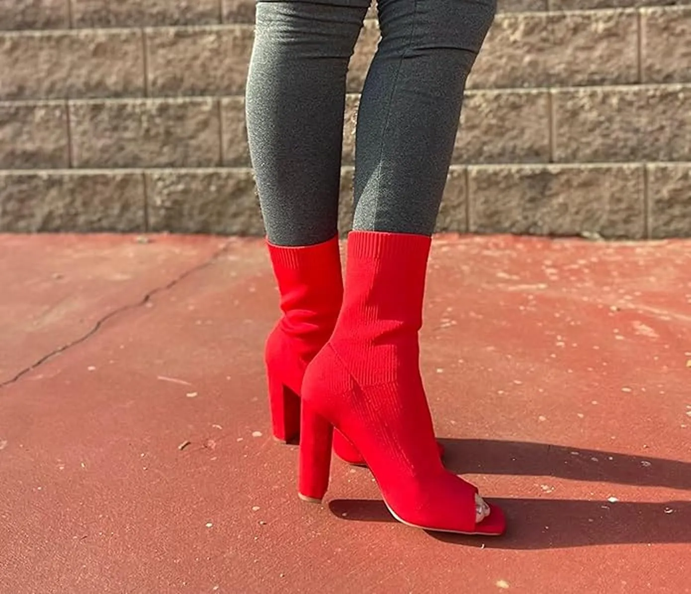 Liliana Women's Knit Stretch Peep Toe Chunky Heel Ankle Bootie