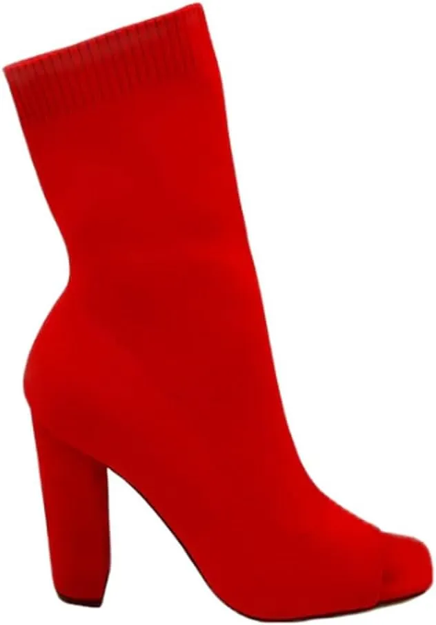 Liliana Women's Knit Stretch Peep Toe Chunky Heel Ankle Bootie