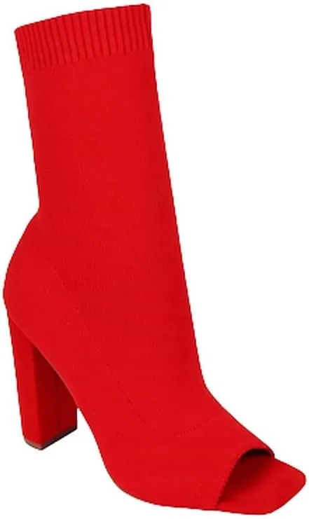 Liliana Women's Knit Stretch Peep Toe Chunky Heel Ankle Bootie