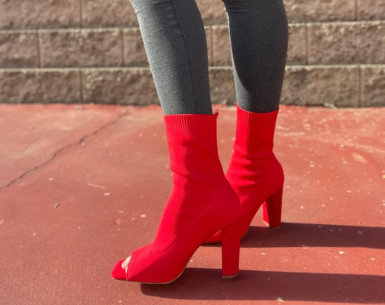 Liliana Women's Knit Stretch Peep Toe Chunky Heel Ankle Bootie