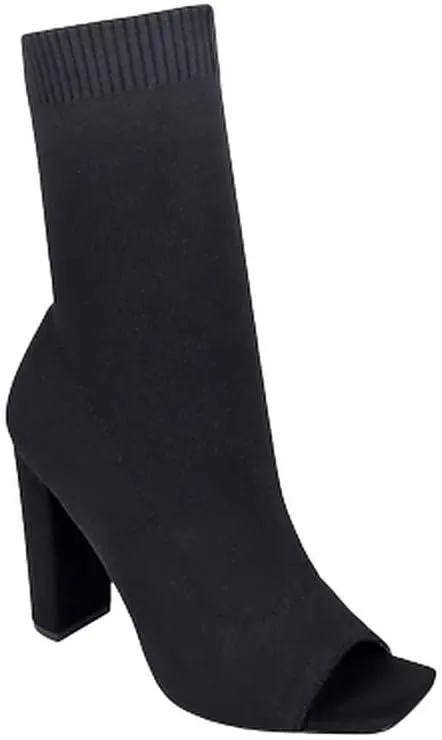 Liliana Women's Knit Stretch Peep Toe Chunky Heel Ankle Bootie