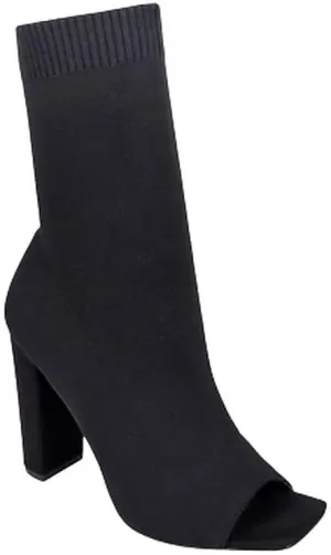 Liliana Women's Knit Stretch Peep Toe Chunky Heel Ankle Bootie