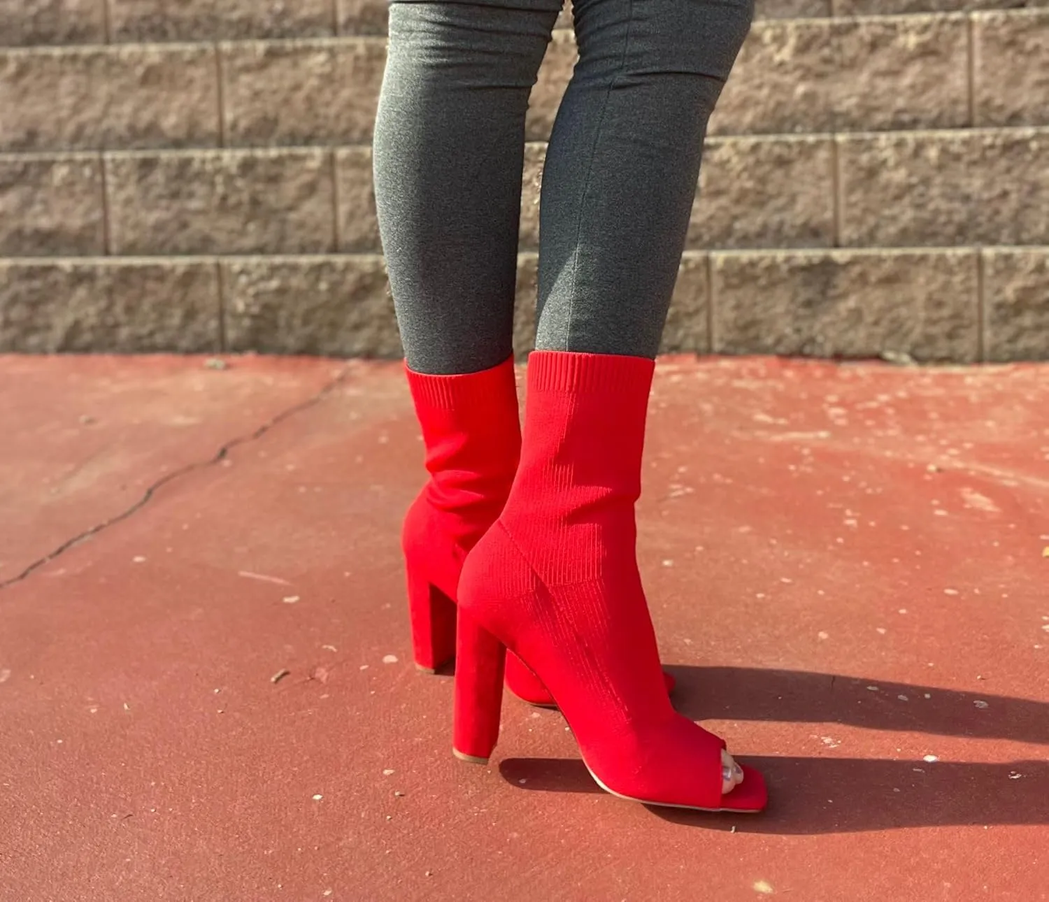 Liliana Women's Knit Stretch Peep Toe Chunky Heel Ankle Bootie