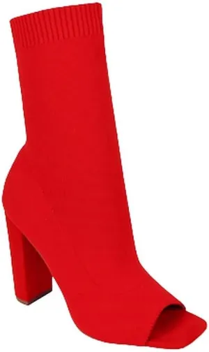 Liliana Women's Knit Stretch Peep Toe Chunky Heel Ankle Bootie