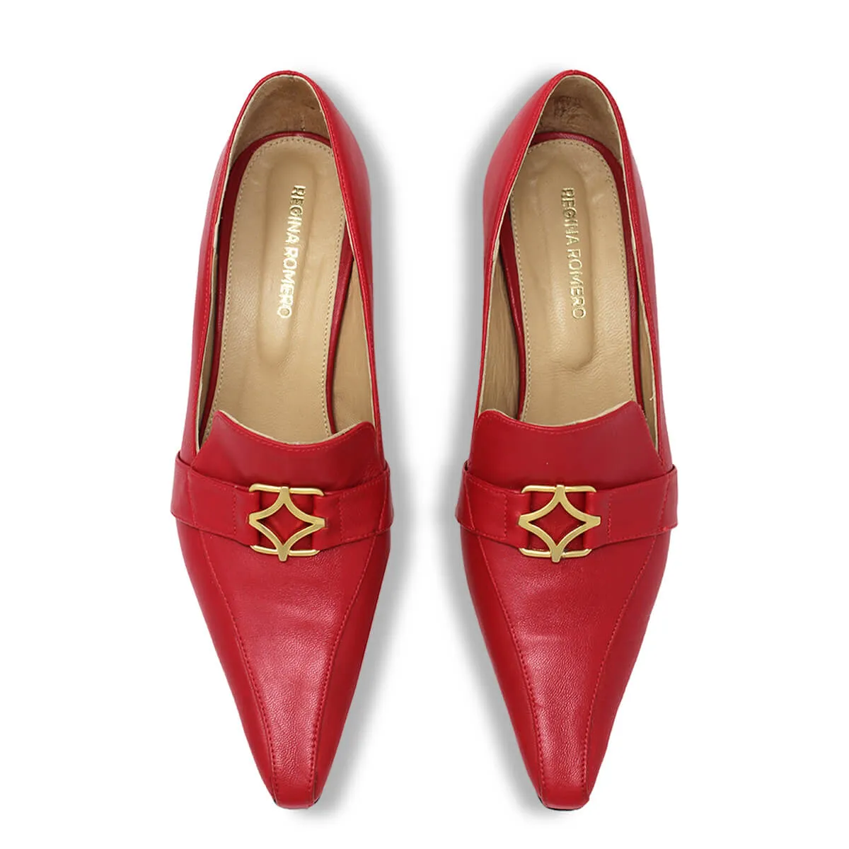 LONDON 60 - Rojo Regina Romero Zapato Zapatilla Tacon Bajo Para Dama en Piel