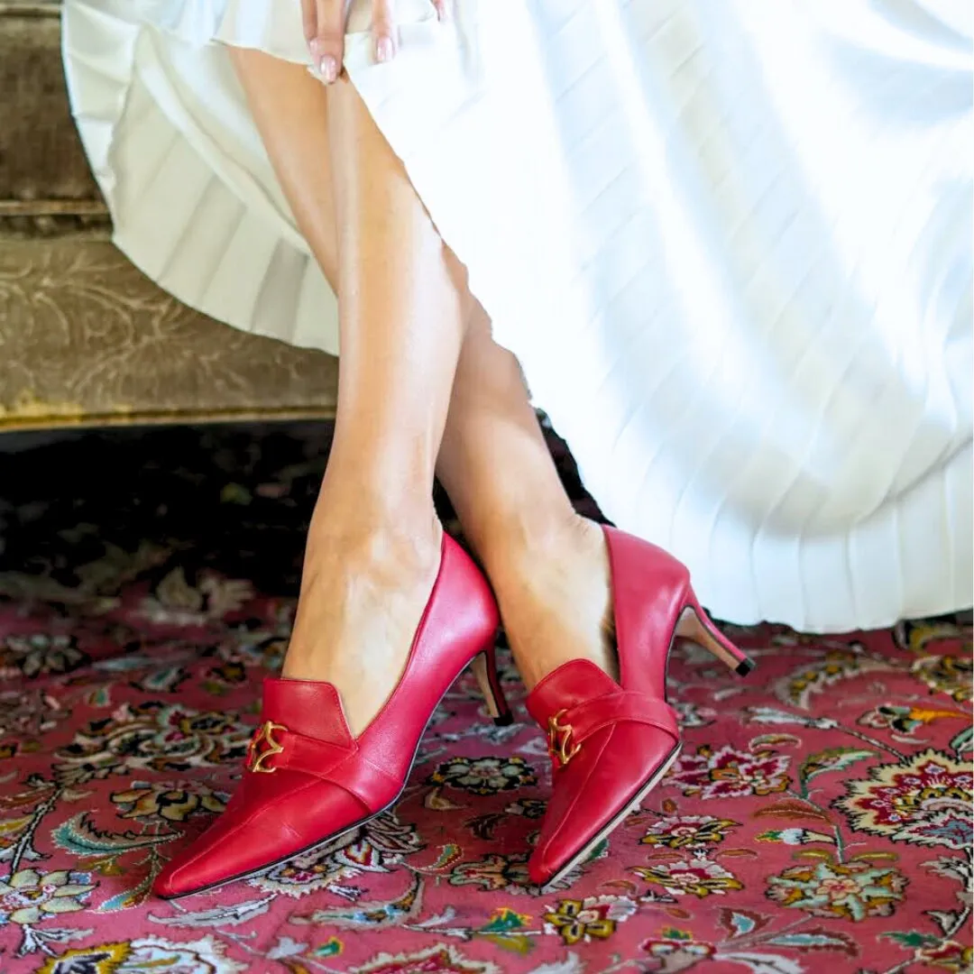 LONDON 60 - Rojo Regina Romero Zapato Zapatilla Tacon Bajo Para Dama en Piel