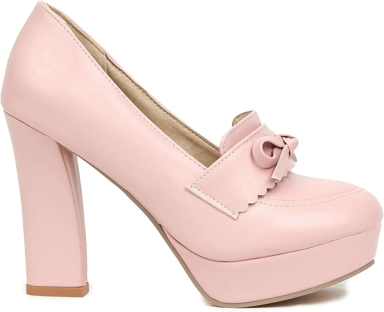 LUXMAX Women Block Heel Platform Pumps Bow Chunky High Heel Pumps