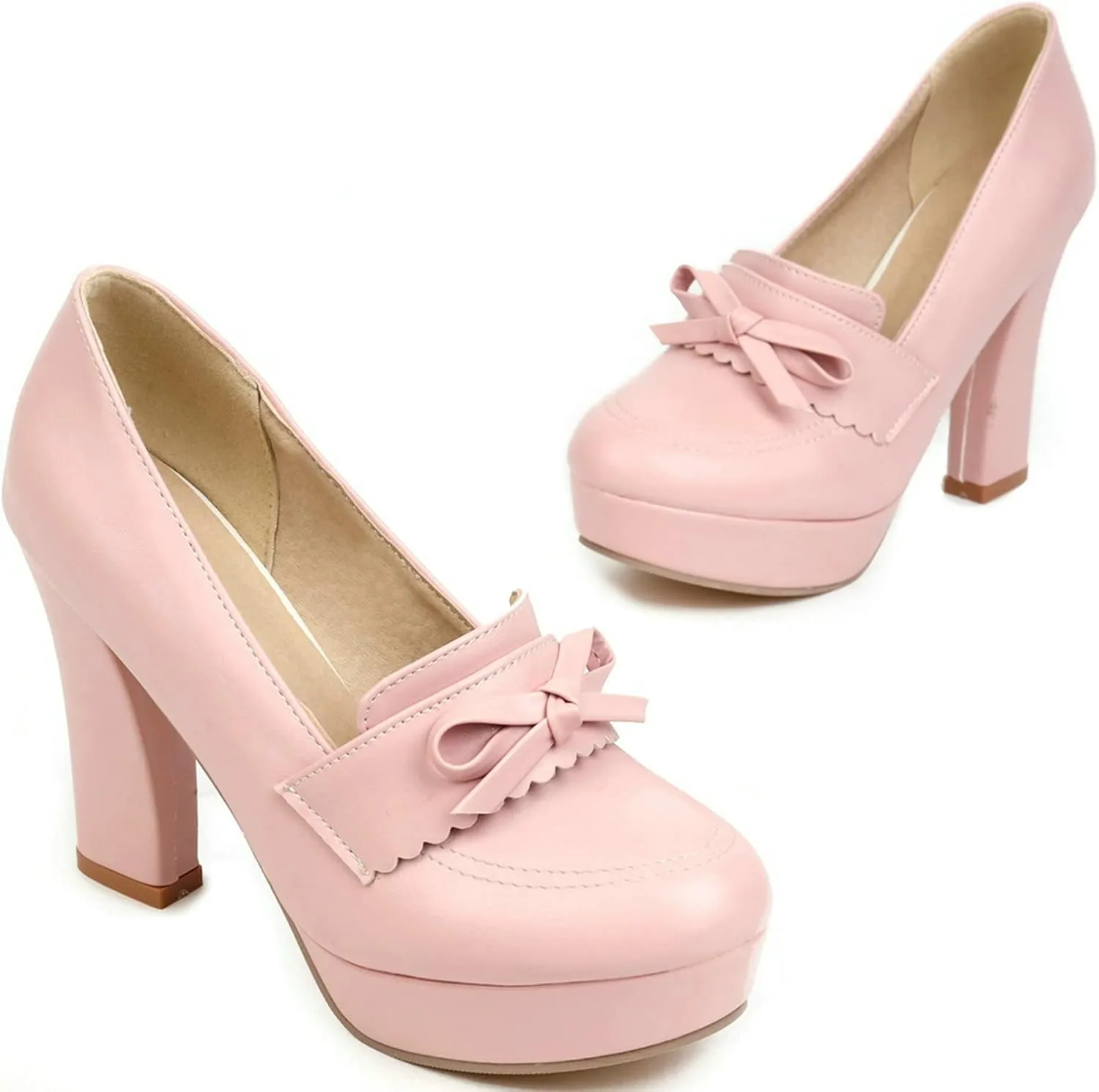LUXMAX Women Block Heel Platform Pumps Bow Chunky High Heel Pumps