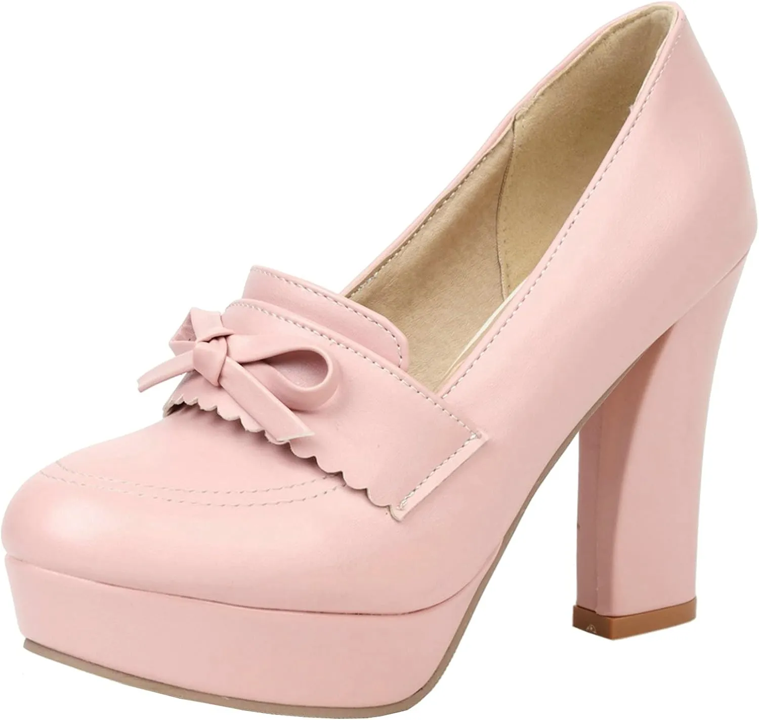LUXMAX Women Block Heel Platform Pumps Bow Chunky High Heel Pumps