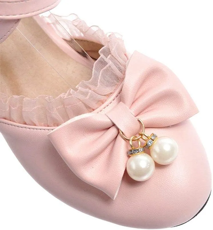 LUXMAX Womens Bow Pumps Cross Strap Block Heel Cute Cosplay Shoes
