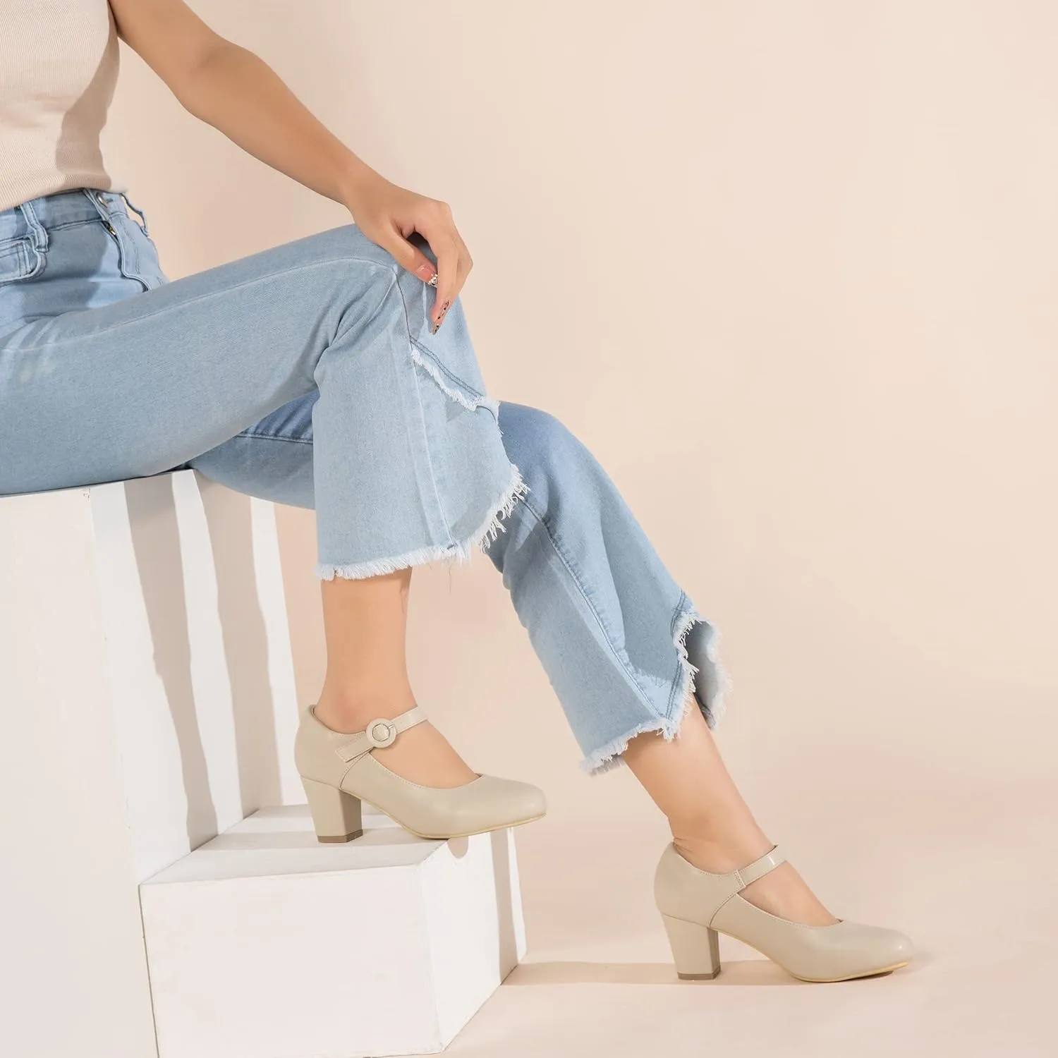 Mary Jane Shoes Women Chunky Heel Pumps Closed Round Toe Ankle Strap Block Heels Comfortable Work Wedding Dress Vintage 1920s Shoes