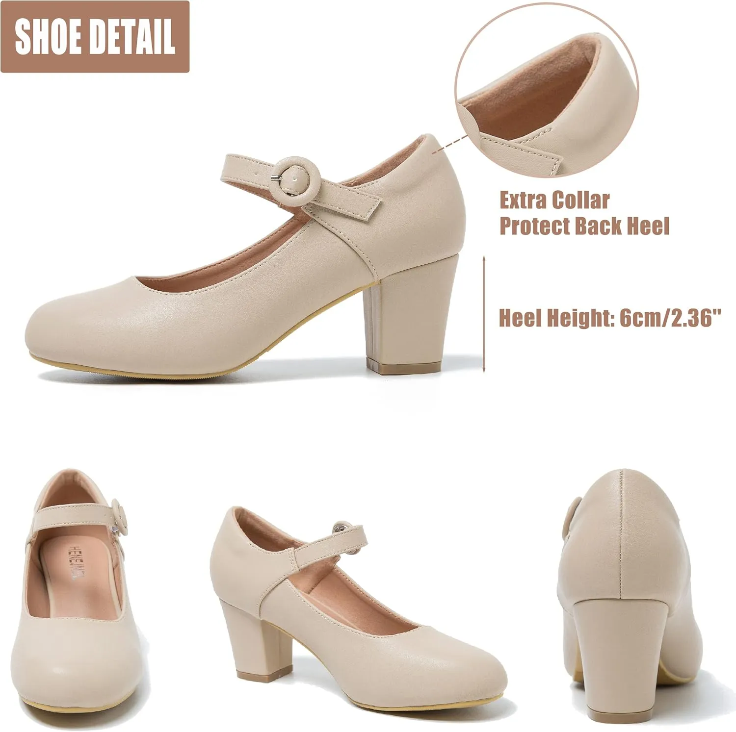 Mary Jane Shoes Women Chunky Heel Pumps Closed Round Toe Ankle Strap Block Heels Comfortable Work Wedding Dress Vintage 1920s Shoes
