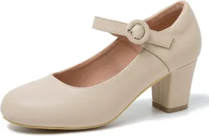 Mary Jane Shoes Women Chunky Heel Pumps Closed Round Toe Ankle Strap Block Heels Comfortable Work Wedding Dress Vintage 1920s Shoes