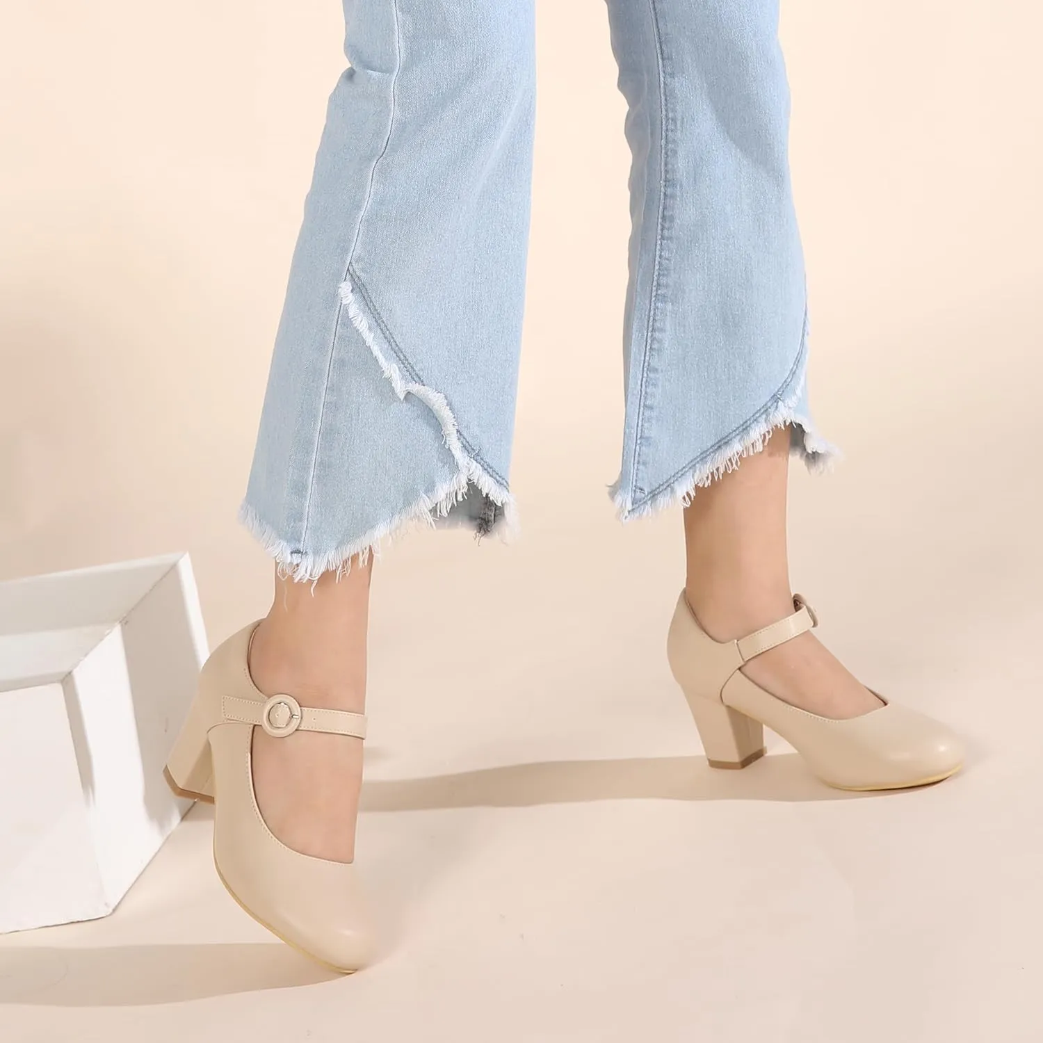 Mary Jane Shoes Women Chunky Heel Pumps Closed Round Toe Ankle Strap Block Heels Comfortable Work Wedding Dress Vintage 1920s Shoes