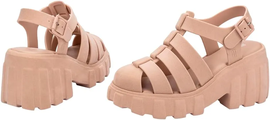 Melissa Megan Velvet Platform Jelly Heels for Women - The Iconic Original 90’s Jelly Shoe, Fisherman's Sandal with Chunky, Platform Lug-Sole Heel and Adjustable Strap and Side Buckle