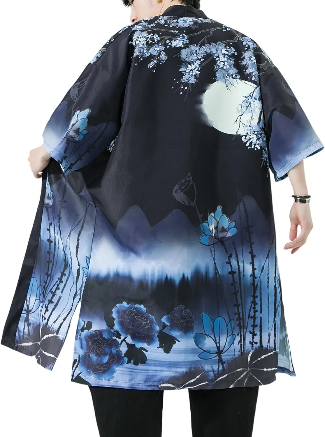 Men Japanese Kimono Coat Loose Yukata Outwear Long Bathrobe Tops Vintage