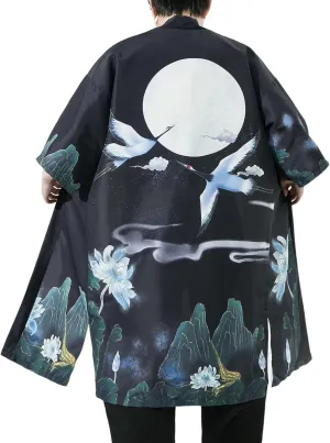 Men Japanese Kimono Coat Loose Yukata Outwear Long Bathrobe Tops Vintage