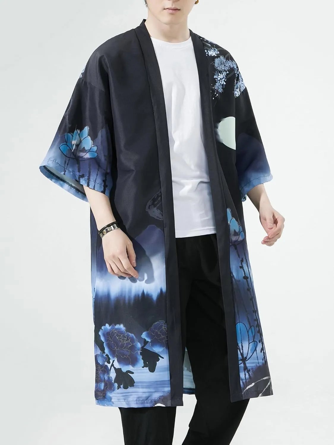 Men Japanese Kimono Coat Loose Yukata Outwear Long Bathrobe Tops Vintage