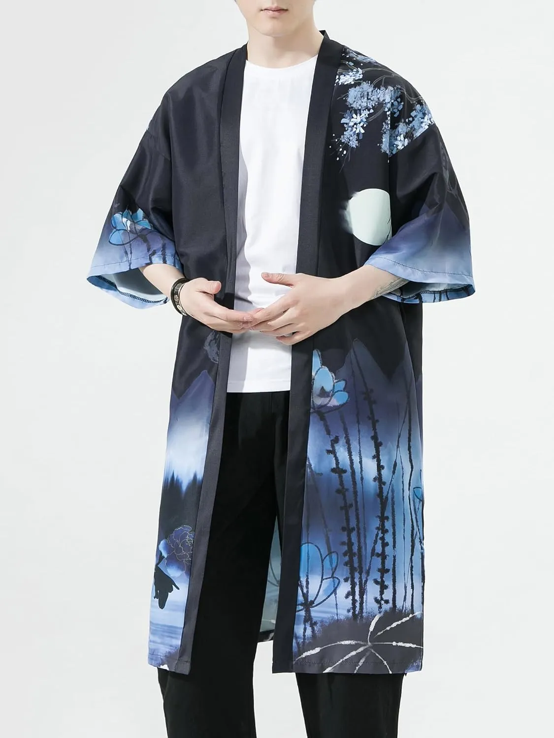 Men Japanese Kimono Coat Loose Yukata Outwear Long Bathrobe Tops Vintage