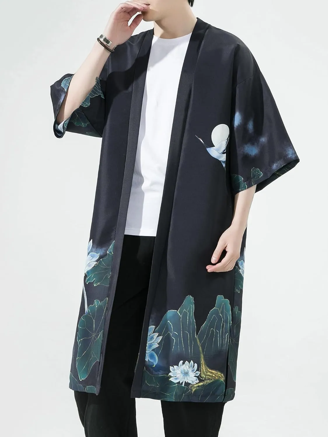 Men Japanese Kimono Coat Loose Yukata Outwear Long Bathrobe Tops Vintage