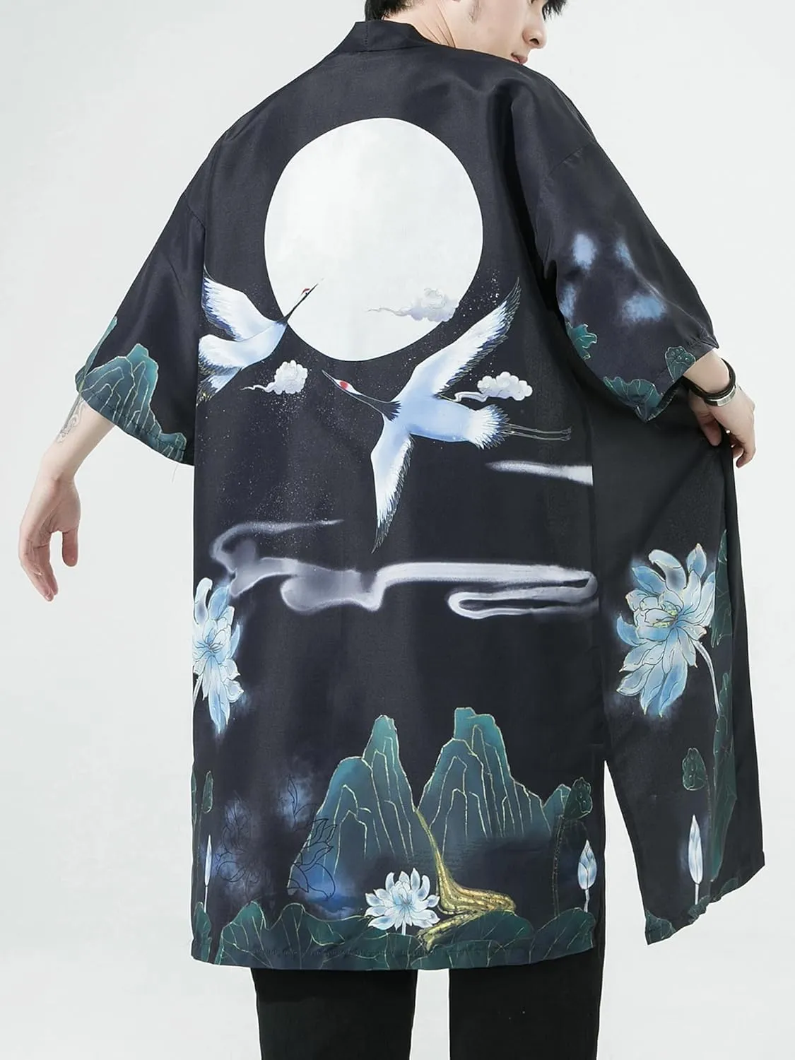 Men Japanese Kimono Coat Loose Yukata Outwear Long Bathrobe Tops Vintage