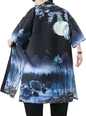 Men Japanese Kimono Coat Loose Yukata Outwear Long Bathrobe Tops Vintage