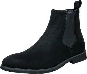 Men's Chelsea Boots Suede High-Top Classic Elastic Pull-on Business Casual Dress Oxford Chukka Ankle Short Booties