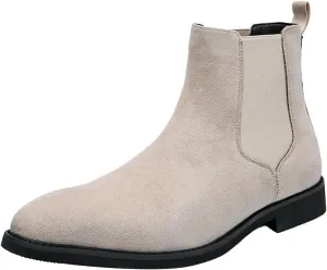 Men's Chelsea Boots Suede High-Top Classic Elastic Pull-on Business Casual Dress Oxford Chukka Ankle Short Booties