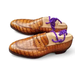 Men's Crocodile Leather Shoes, Handmade Loafer Shoes,