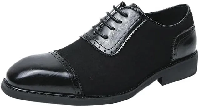 Men's Fashion Classic Suede Patchwork Lace-up Loafers, Pointed Toe Brown & Black Formal Wedding Dress Shoes, Oxford for Men