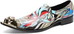 Men's Leather Shoes, Casual Colorful Graffiti Lines Men's Dress Shoes, Wedding Party Banquet Nightclub Stage Host Barber Uniform Office Work Shoes