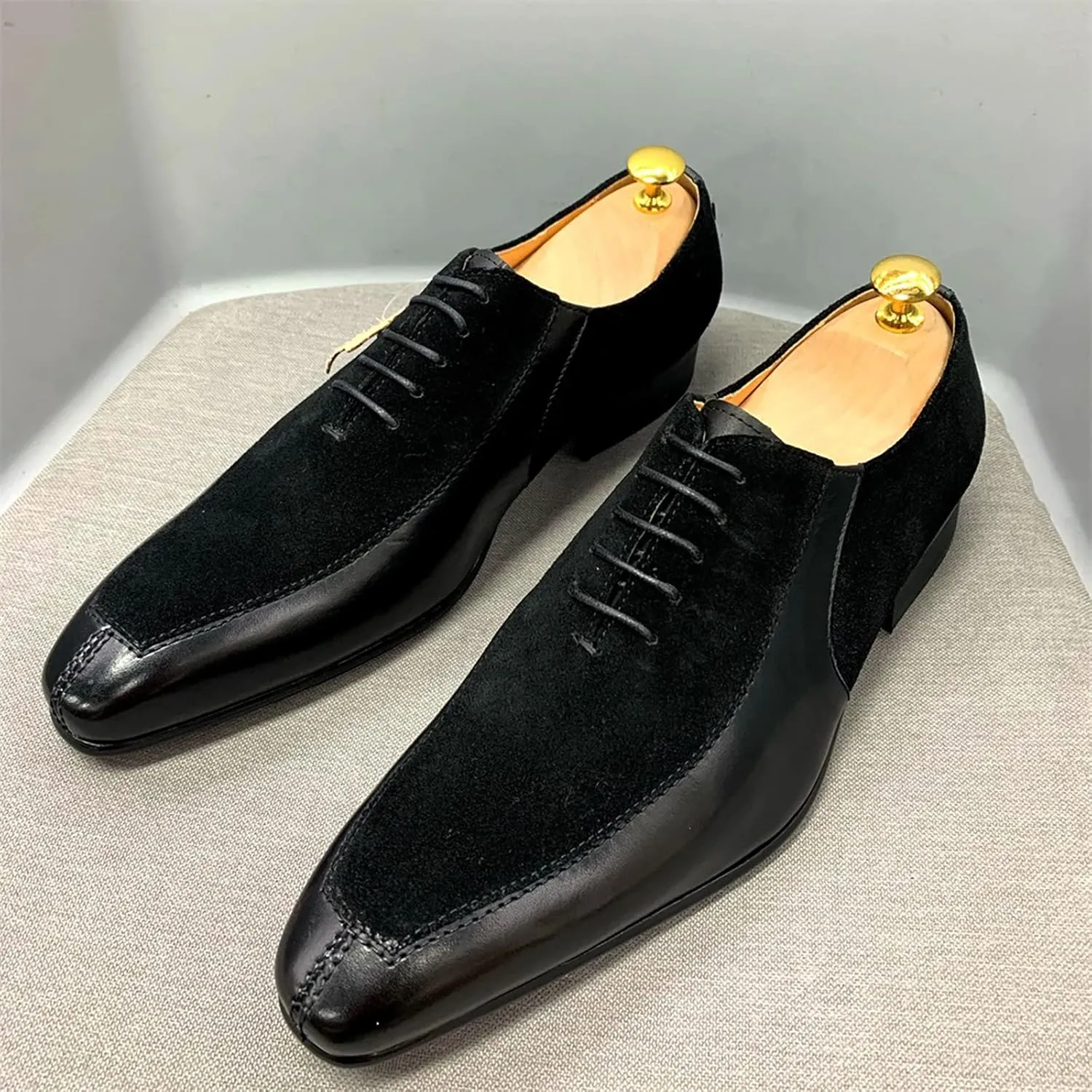 Mens Retro Formal Dress Oxfords Wedding Party Derbys Work Uniform Suede Leather Lace-ups Breathable Non-Slip,Black-42