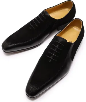 Mens Retro Formal Dress Oxfords Wedding Party Derbys Work Uniform Suede Leather Lace-ups Breathable Non-Slip,Black-42