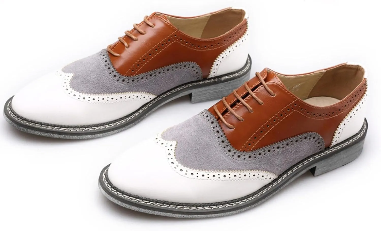 Men's Two-Tone Brogue Oxfords, Stylish Classic Round Toe, Lace-up Low-top Leather Dress Shoes, Hand-Stitched Business Formal Derby Shoes Oxfords Shoes for Men