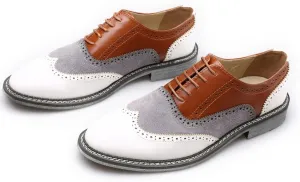 Men's Two-Tone Brogue Oxfords, Stylish Classic Round Toe, Lace-up Low-top Leather Dress Shoes, Hand-Stitched Business Formal Derby Shoes Oxfords Shoes for Men