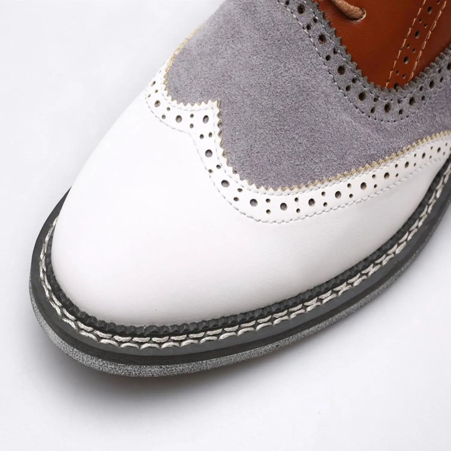 Men's Two-Tone Brogue Oxfords, Stylish Classic Round Toe, Lace-up Low-top Leather Dress Shoes, Hand-Stitched Business Formal Derby Shoes Oxfords Shoes for Men