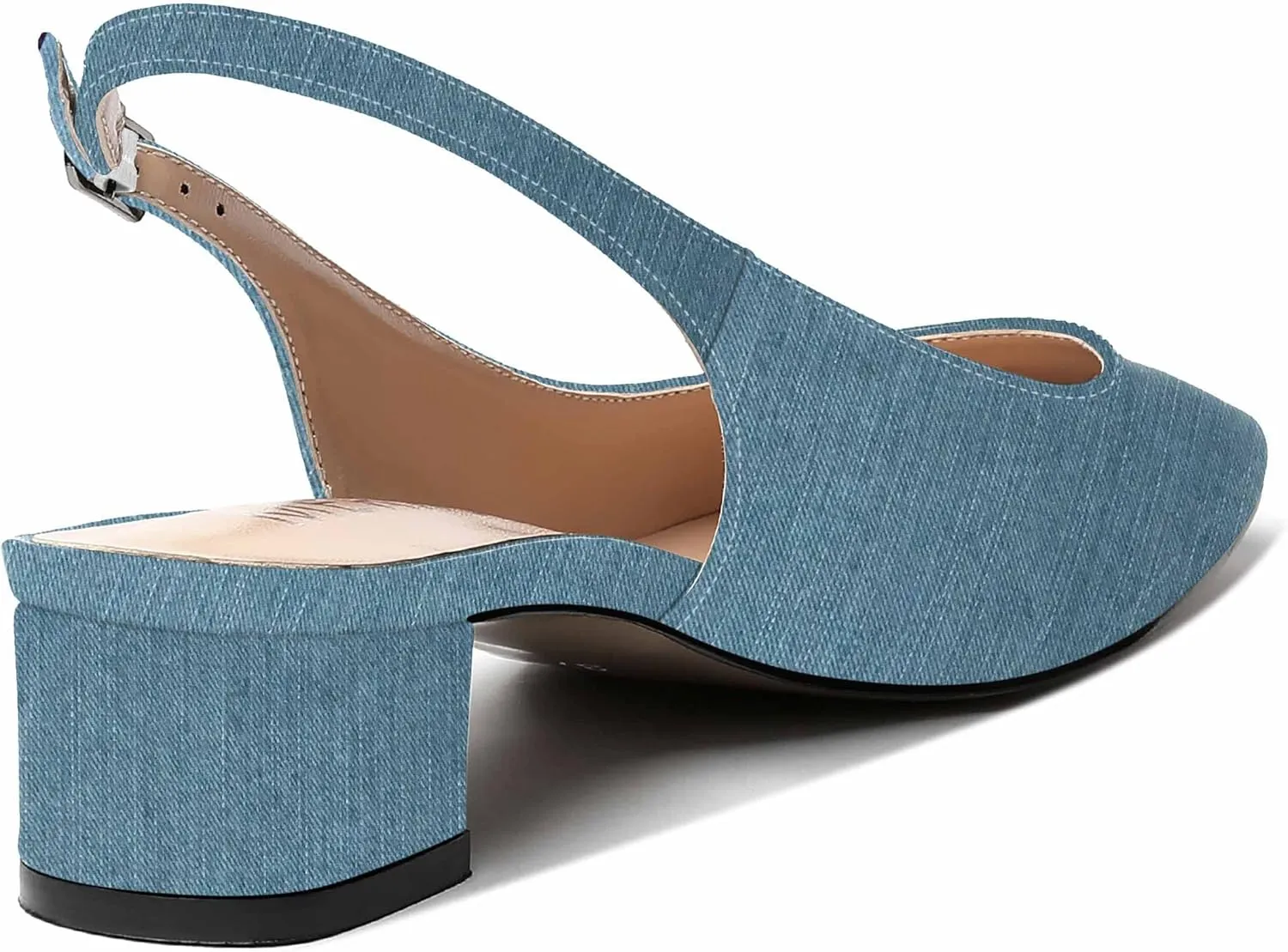 MERRORI Women's Patent Buckle Block Solid Slingback Square Toe Chunky Low Heel Pumps Shoes 1.5 Inch