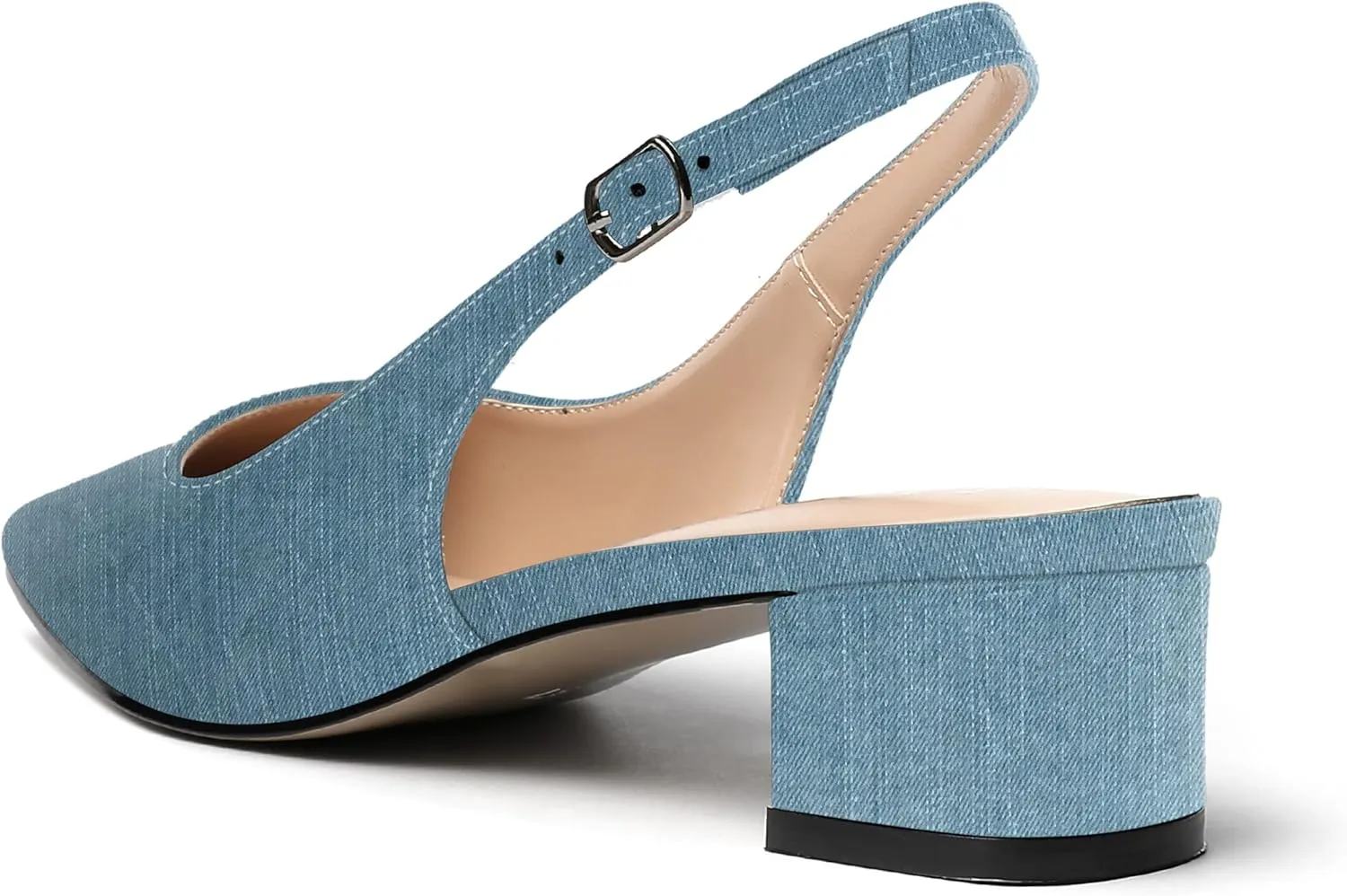 MERRORI Women's Patent Buckle Block Solid Slingback Square Toe Chunky Low Heel Pumps Shoes 1.5 Inch