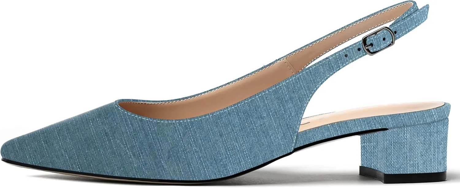 MERRORI Women's Patent Buckle Block Solid Slingback Square Toe Chunky Low Heel Pumps Shoes 1.5 Inch