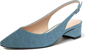 MERRORI Women's Patent Buckle Block Solid Slingback Square Toe Chunky Low Heel Pumps Shoes 1.5 Inch