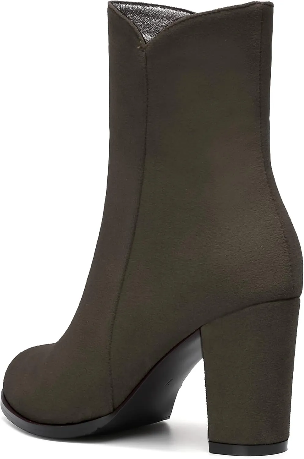 MERRORI Womens Round Toe Office Suede Zip Booties Work Casual Chunky High Heel Zip High Boots 3.3 Inch