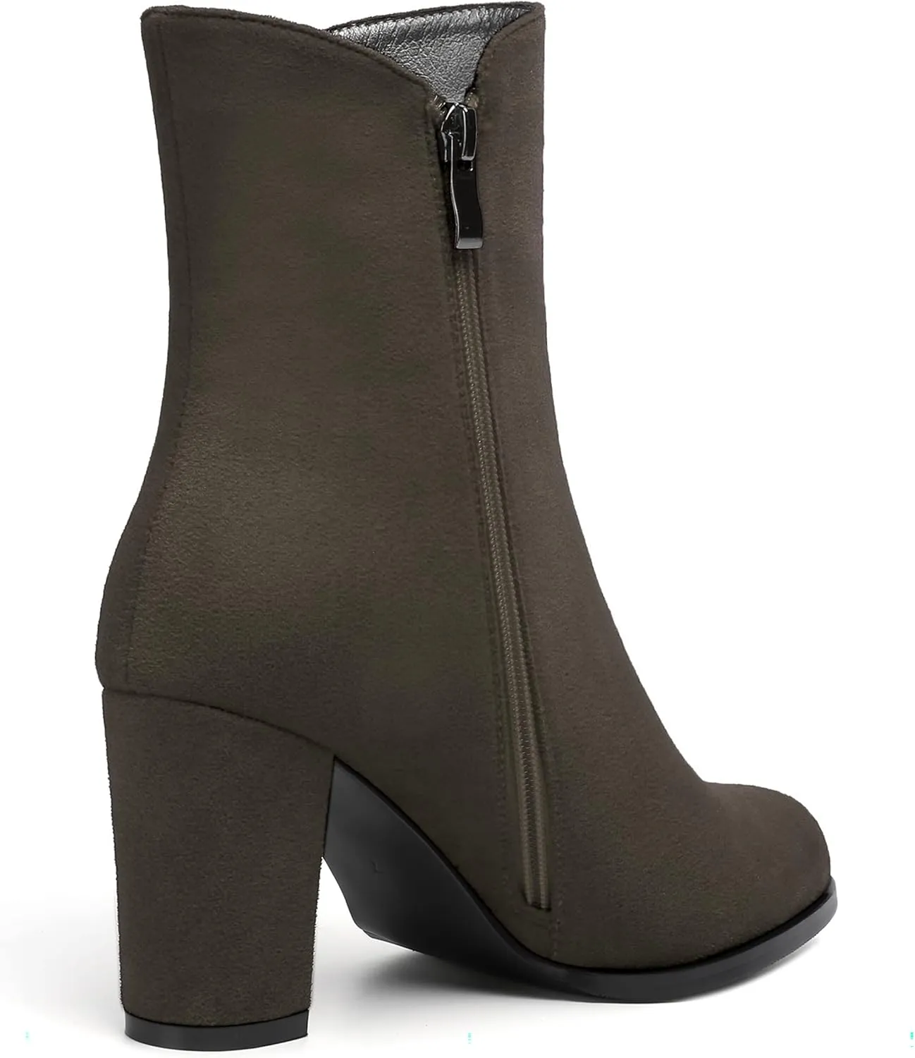MERRORI Womens Round Toe Office Suede Zip Booties Work Casual Chunky High Heel Zip High Boots 3.3 Inch