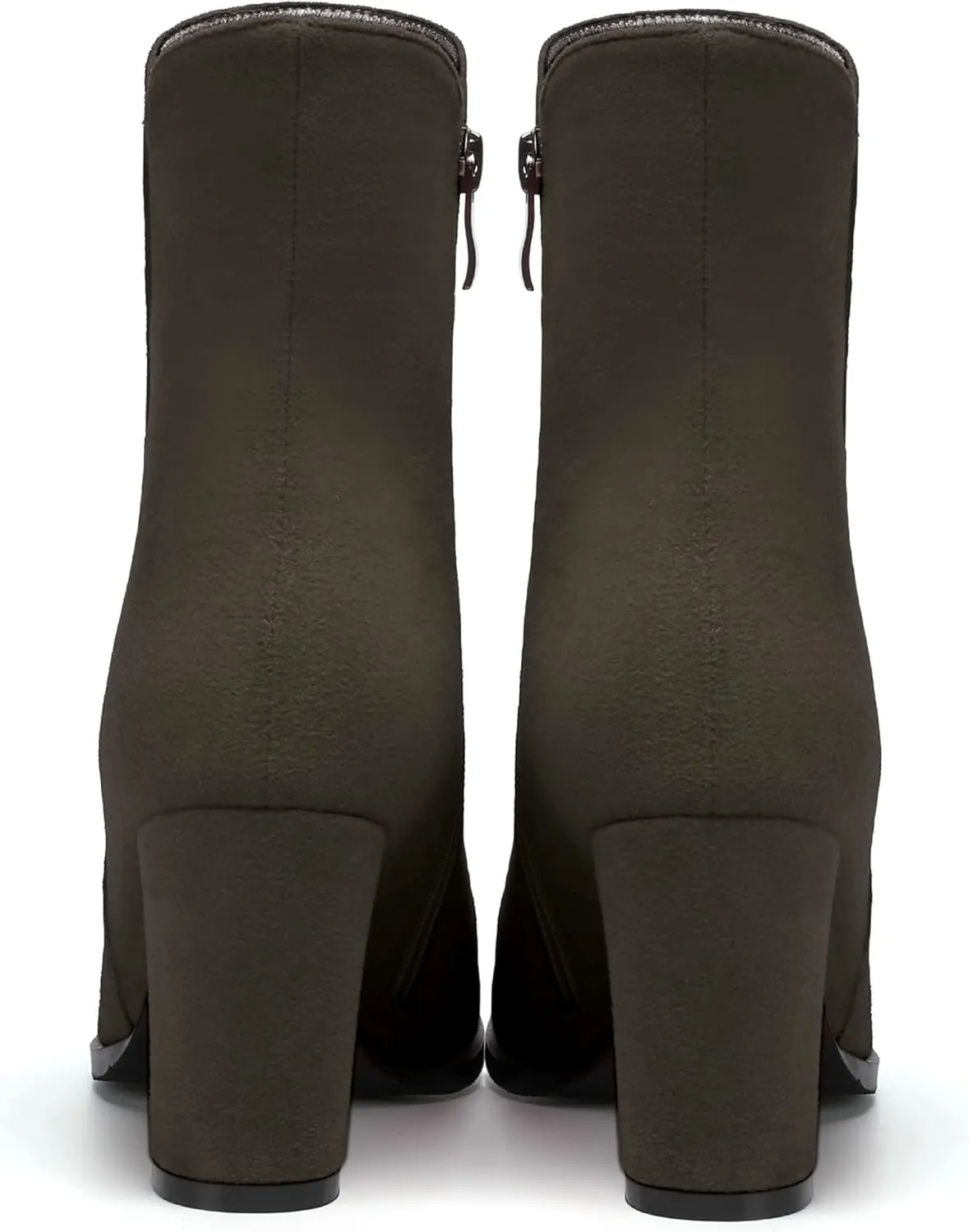 MERRORI Womens Round Toe Office Suede Zip Booties Work Casual Chunky High Heel Zip High Boots 3.3 Inch