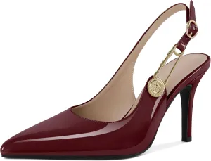 Mettesally Women Slingback Heels High Heels Closed Pointed Toe Pumps Stilettos Ankle Strap Women Pumps Shoes 3.7 Inch