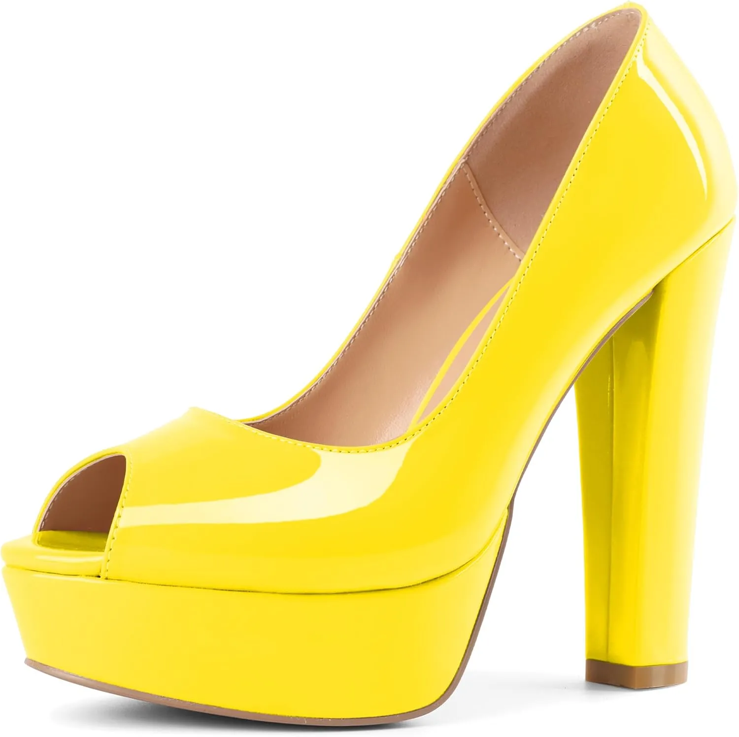 Mettesally Women's Peep Toe Platform Pumps Chunky Heel Slip On Weding Party Evening Dress Shoes