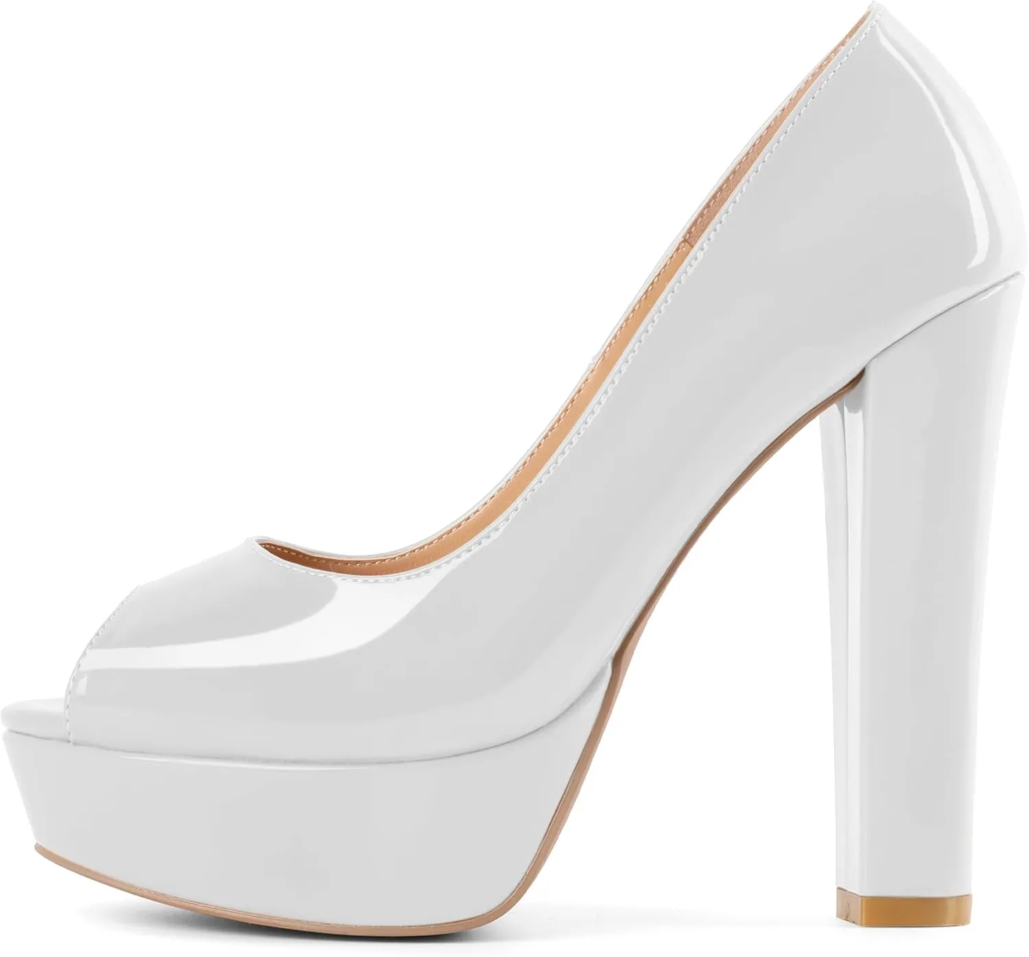Mettesally Women's Peep Toe Platform Pumps Chunky Heel Slip On Weding Party Evening Dress Shoes