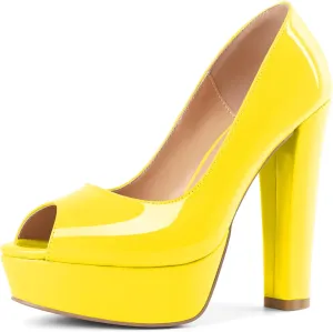 Mettesally Women's Peep Toe Platform Pumps Chunky Heel Slip On Weding Party Evening Dress Shoes