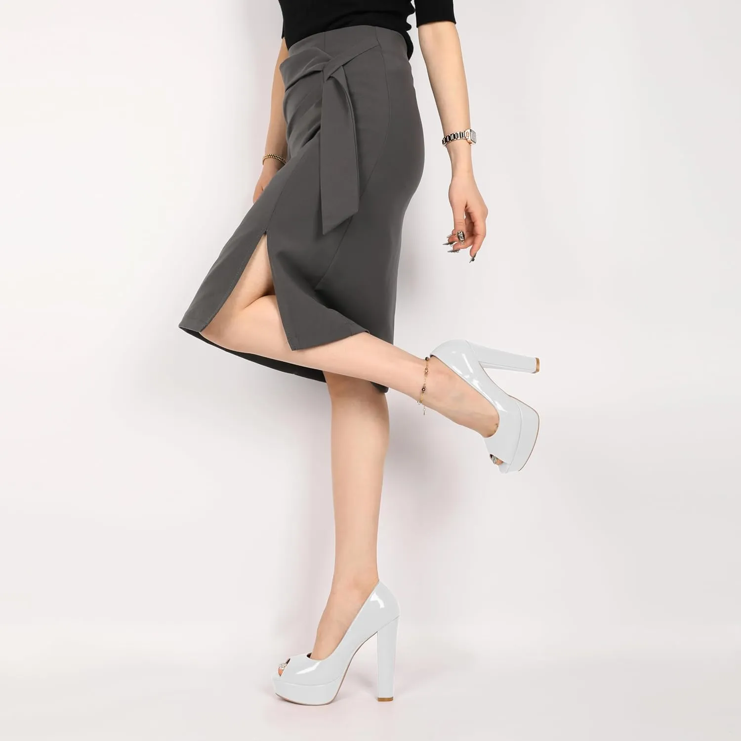 Mettesally Women's Peep Toe Platform Pumps Chunky Heel Slip On Weding Party Evening Dress Shoes