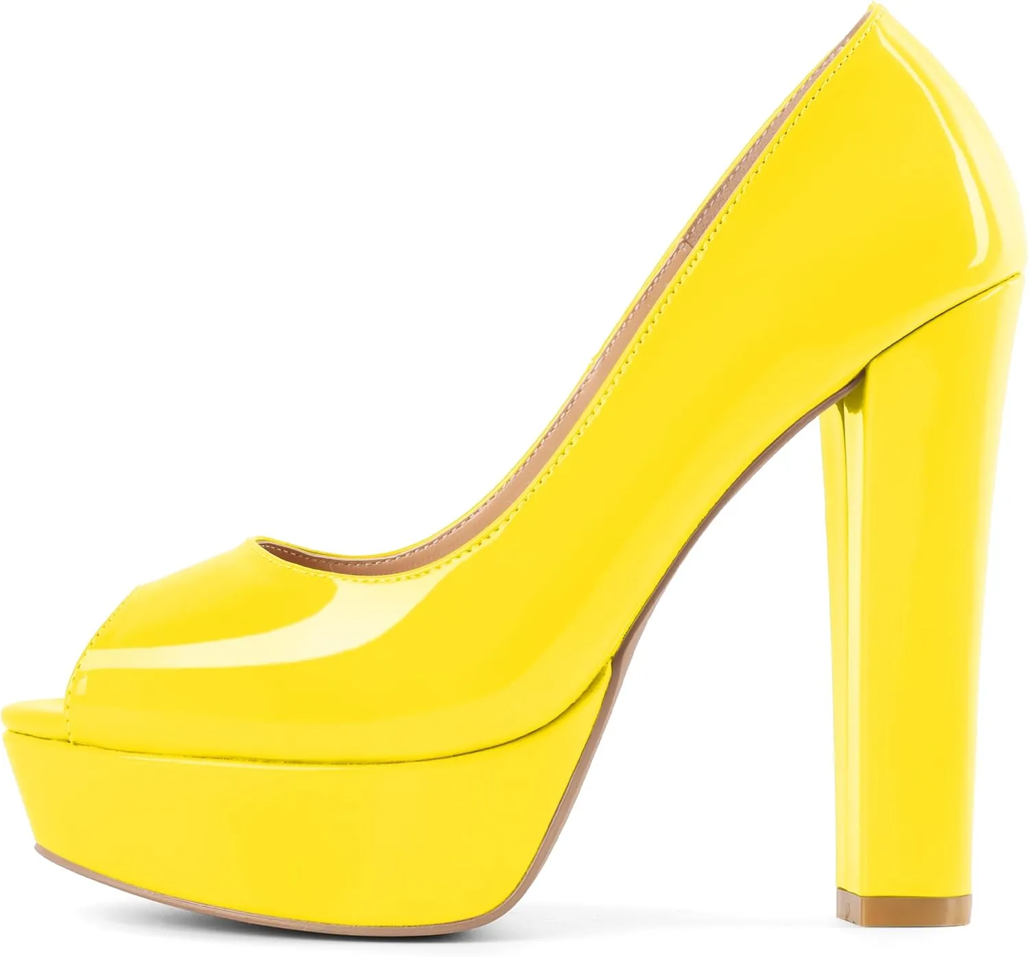 Mettesally Women's Peep Toe Platform Pumps Chunky Heel Slip On Weding Party Evening Dress Shoes